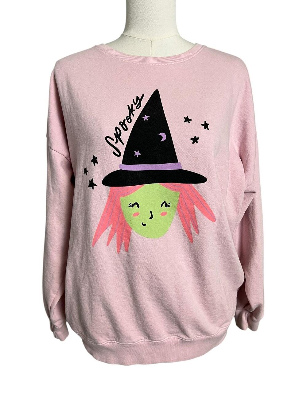 Elisabeth + Faith Sweatshirt Womens Medium Pink Witch Halloween Graphic Pullover